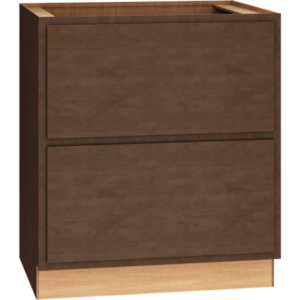 SKU 2DB30 - 30 Inch Base Cabinet with 2 Drawers in Classic Door Style and Bark Finish from Mantra Cabinets