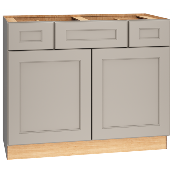SKU 2VSD423421 - 42 Inch Vanity Sink Base Cabinet with 3 Drawers and Double Doors in Spectra Door Style and Mineral Finish from Mantra Cabinets