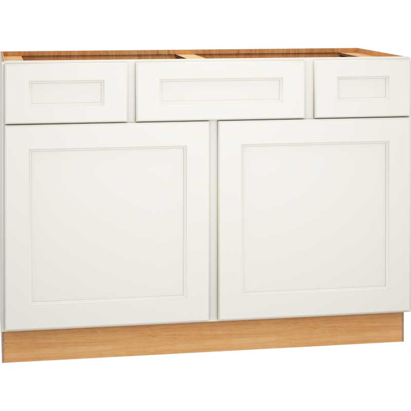 SKU 2VSD483421CS - 48 Inch Vanity Sink Base Cabinet with 3 Drawers and Double Doors in Spectra Door Style and Snow Finish from Mantra Cabinets