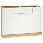 SKU 2VSD483421CS - 48 Inch Vanity Sink Base Cabinet with 3 Drawers and Double Doors in Omni Door Style and Snow Finish from Mantra Cabinets