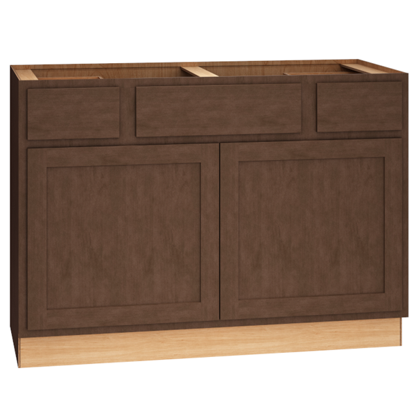 SKU 2VSD483421CS - 48 Inch Vanity Sink Base Cabinet with 3 Drawers and Double Doors in Classic Door Style and Bark Finish from Mantra Cabinets