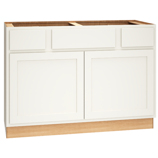 SKU 2VSD483421CS - 48 Inch Vanity Sink Base Cabinet with 3 Drawers and Double Doors in Classic Door Style and Snow Finish from Mantra Cabinets