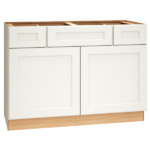 SKU 2VSD483421CS - 48 Inch Vanity Sink Base Cabinet with 3 Drawers and Double Doors in Spectra Door Style and Snow Finish from Mantra Cabinets