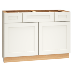 SKU 2VSD483421CS - 48 Inch Vanity Sink Base Cabinet with 3 Drawers and Double Doors in Spectra Door Style and Snow Finish from Mantra Cabinets