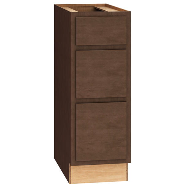 SKU 3DB12 - 12 Inch Base Cabinet with 3 Drawers in Classic Door Style and Bark Finish from Mantra Cabinets