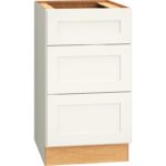 SKU 3DB1832.5 - 18 Inch Universal Base Cabinet with 3 Drawers in Omni Door Style and Snow Finish from Mantra Cabinets