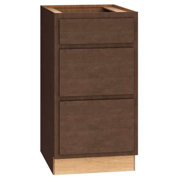 SKU 3DB18 - 18 Inch Base Cabinet with 3 Drawers in Classic Door Style and Bark Finish from Mantra Cabinets