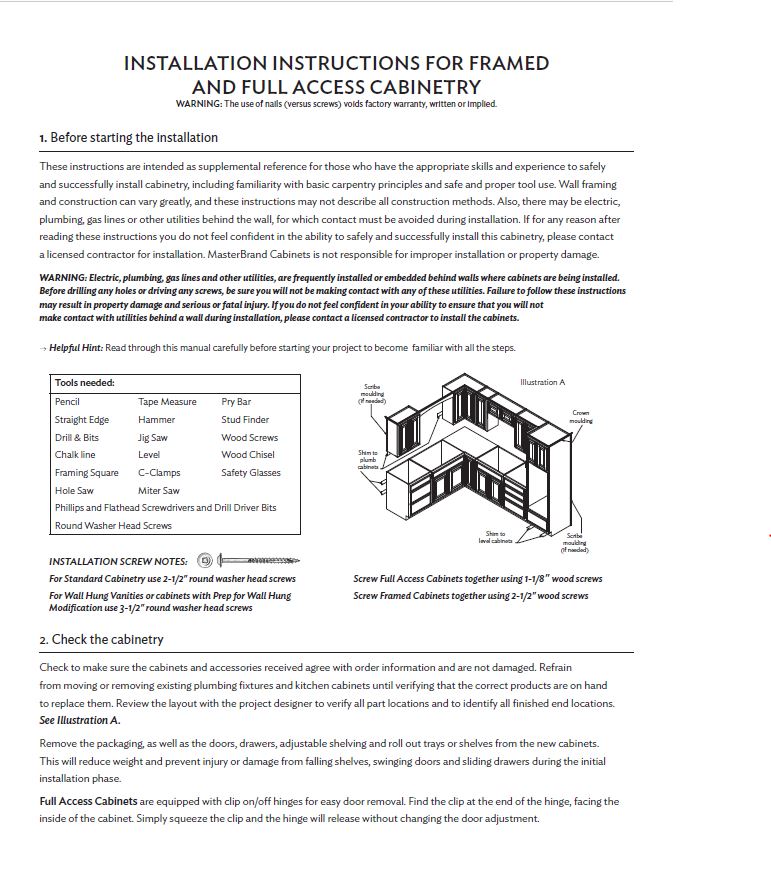 Mantra Cabinets Installation Instructions