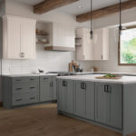 Gray and White Shaker Kitchen Cabinets- Omni Cabinet Door Style in Graphite Finish and Snow Finish by Mantra Cabinets