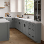 Gray and White Shaker Kitchen Cabinets- Omni Cabinet Door Style in Graphite Finish and Snow Finish by Mantra Cabinets