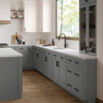 Gray and White Shaker Kitchen Cabinets- Omni Cabinet Door Style in Graphite Finish and Snow Finish by Mantra Cabinets