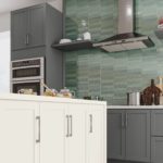 Dark Gray Kitchen Cabinets with White Work Island - Omni Cabinet Door Style in Graphite and Snow Finish by Mantra Cabinets