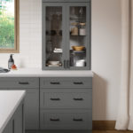 Dark Gray Shaker Kitchen Cabinets with Glass Cabinet Doors - Omni Cabinet Door Style in Graphite Finish by Mantra Cabinets