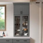 Dark Gray Shaker Kitchen Cabinets with Glass Cabinet Doors - Omni Cabinet Door Style in Graphite Finish by Mantra Cabinets