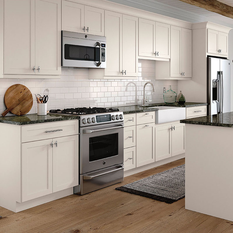 White Shaker Kitchen Cabinets - Omni Cabinet Door Style with Snow Finish By Mantra Cabinets