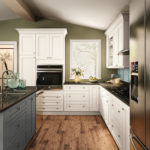 White Shaker Kitchen Cabinets and Deep Gray Island - Spectra Cabinet Door Style in Snow Finish and Omni Cabinet Door Style in Graphite Finish from Mantra Cabinets